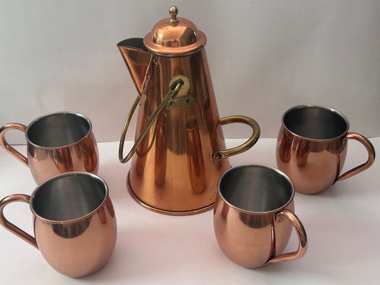 Vintage Tea Kettle Set with Four Mugs