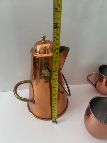 Vintage Tea Kettle Set with Four Mugs