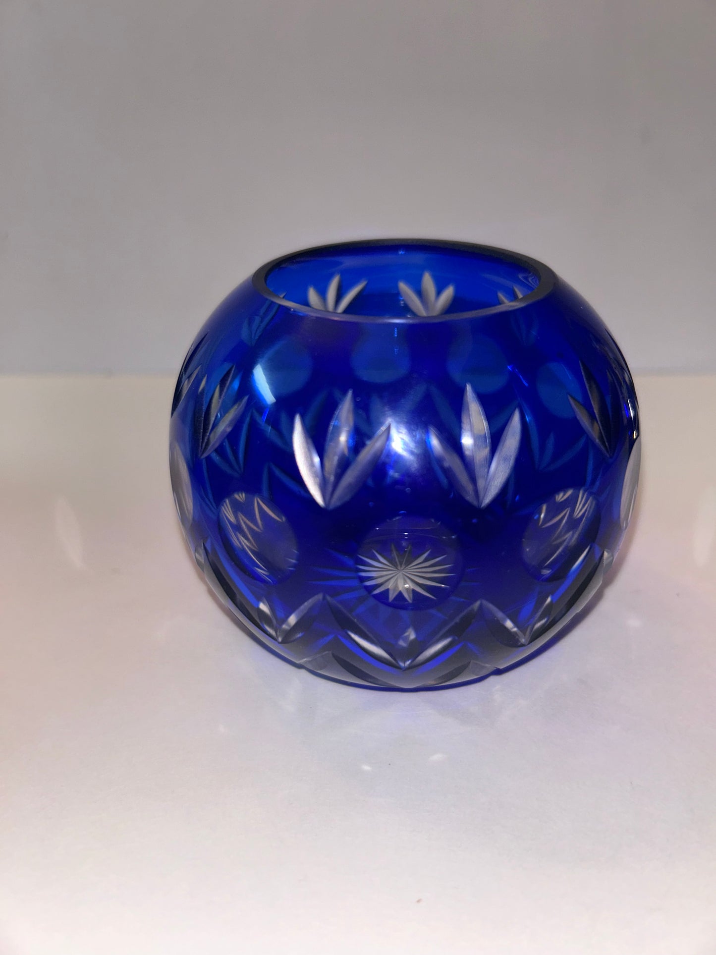 Trio of Bohemian Cobalt Blue Art Glass Vases - Hand-Painted Floral & Cut Crystal Designs