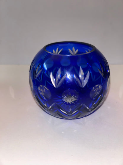 Trio of Bohemian Cobalt Blue Art Glass Vases - Hand-Painted Floral & Cut Crystal Designs