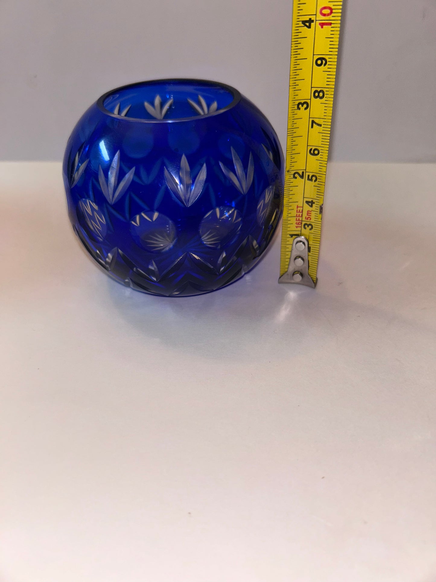 Trio of Bohemian Cobalt Blue Art Glass Vases - Hand-Painted Floral & Cut Crystal Designs