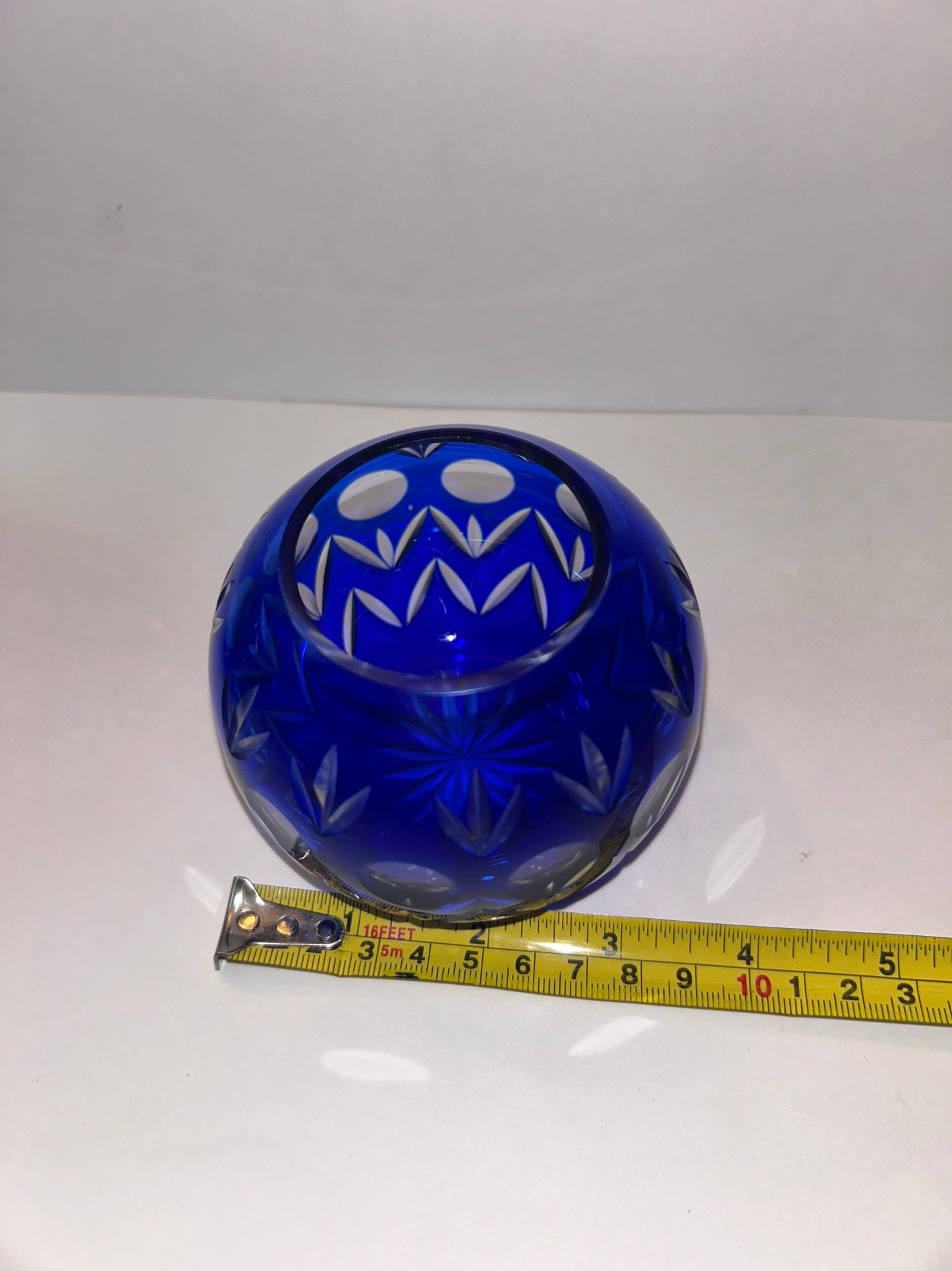 Trio of Bohemian Cobalt Blue Art Glass Vases - Hand-Painted Floral & Cut Crystal Designs