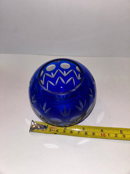 Trio of Bohemian Cobalt Blue Art Glass Vases - Hand-Painted Floral & Cut Crystal Designs