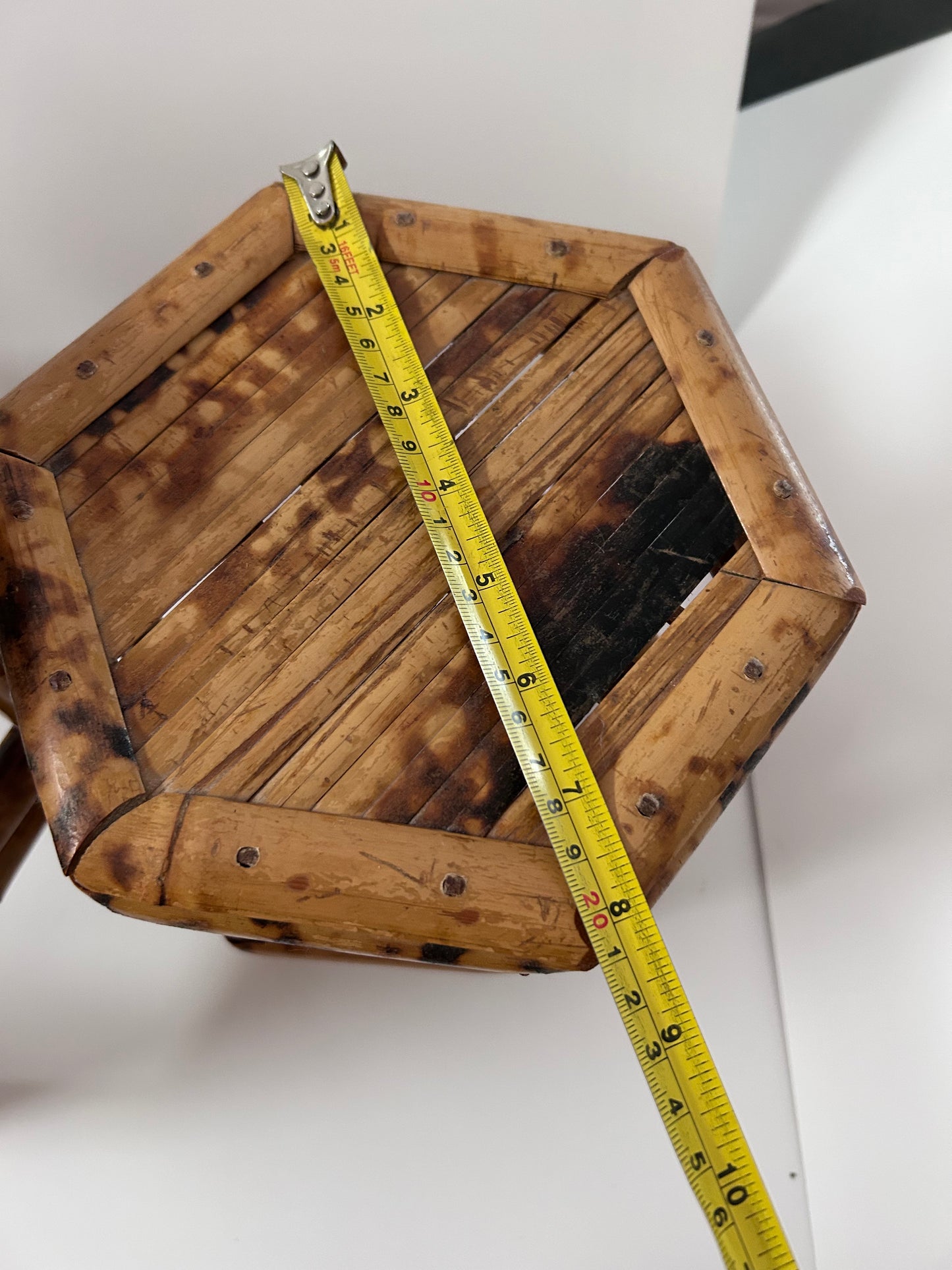 Vintage Burnt Bamboo Hexagonal Plant Stands Nesting Table Raisers (Set of 2)
