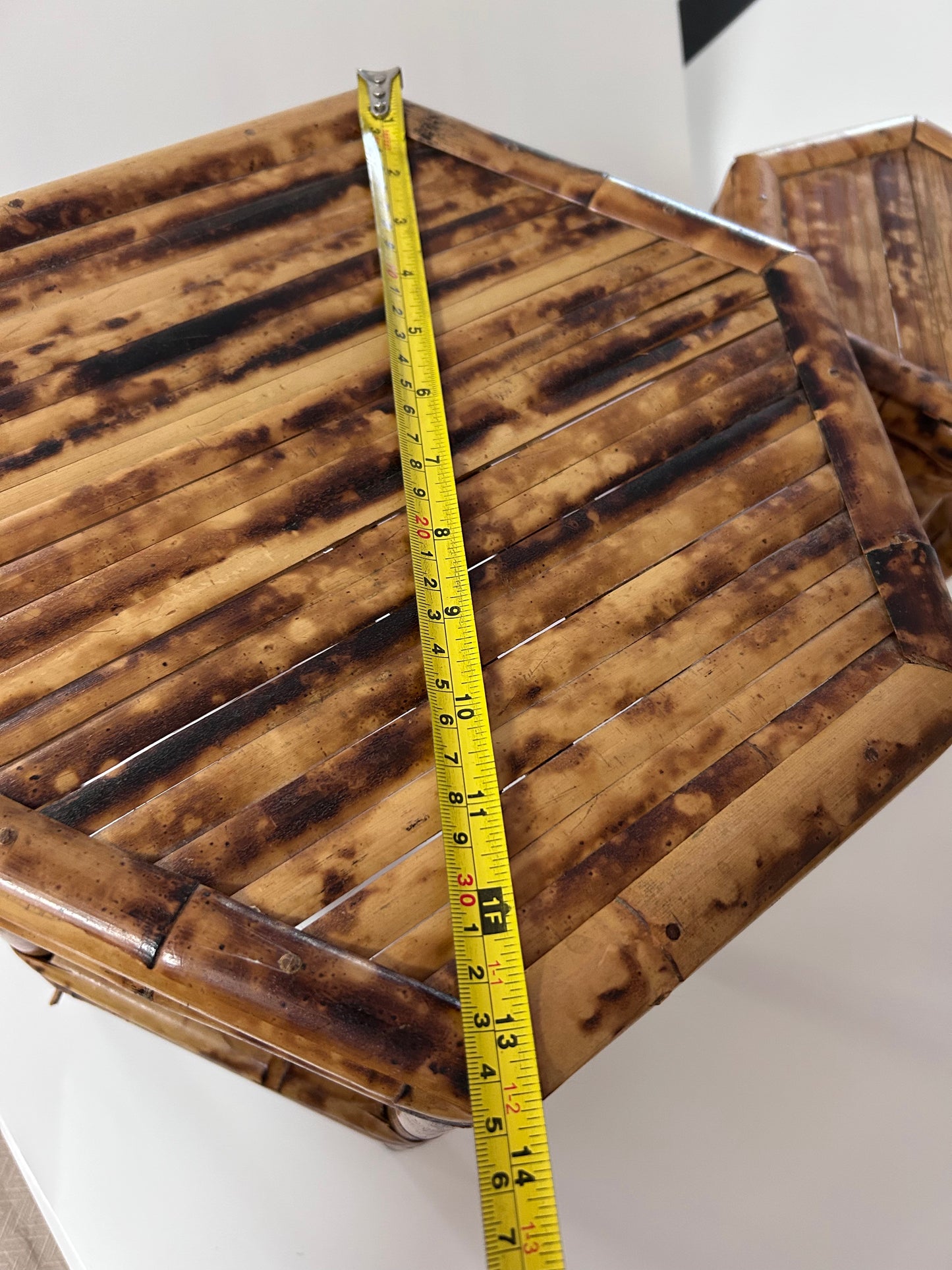 Vintage Burnt Bamboo Hexagonal Plant Stands Nesting Table Raisers (Set of 2)