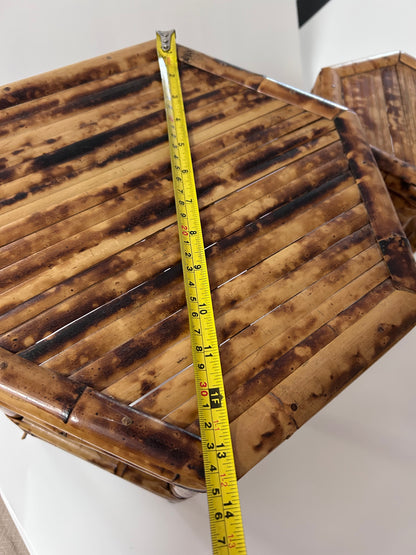 Vintage Burnt Bamboo Hexagonal Plant Stands Nesting Table Raisers (Set of 2)