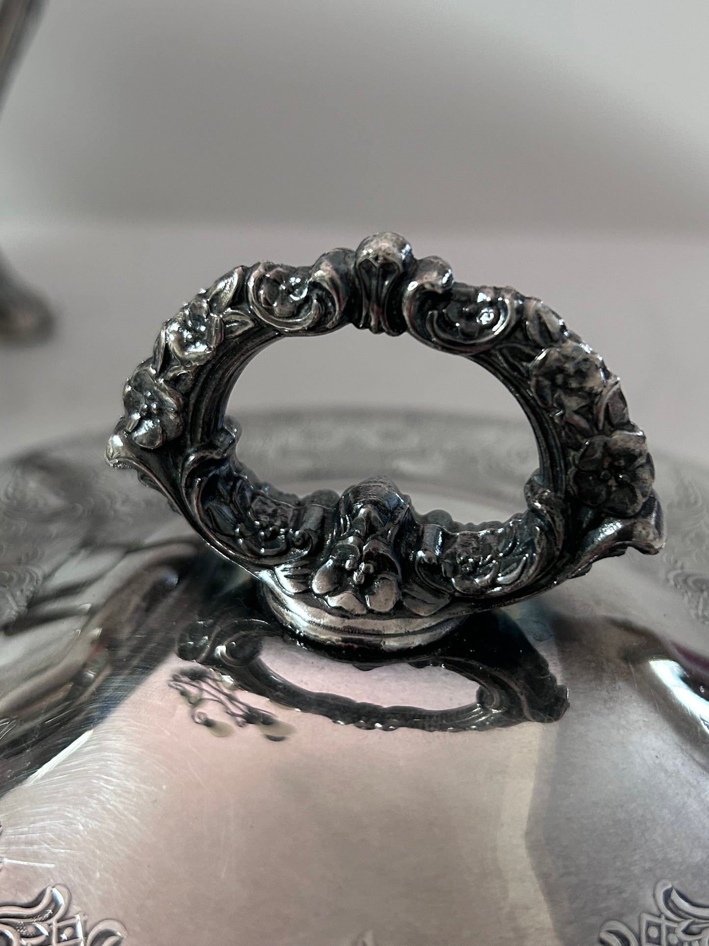 Antique Chafing Dish Victorian Roses Design Silver Plated Over Copper (5 Pieces)