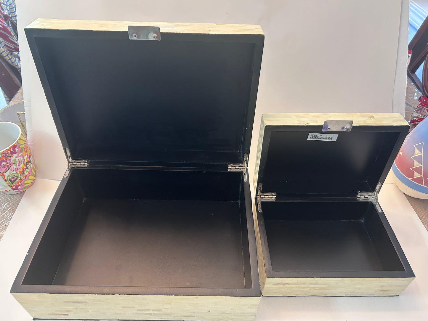 Set of Two Vietnamese Mother of Pearl Inlay Wooden Decorative Boxes