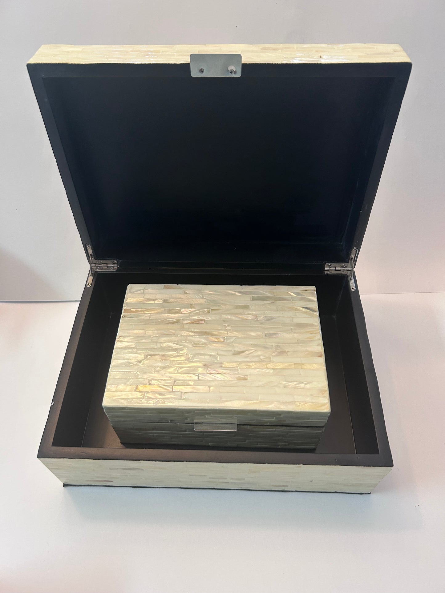 Set of Two Vietnamese Mother of Pearl Inlay Wooden Decorative Boxes