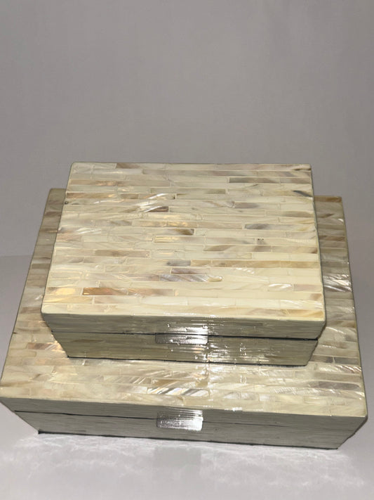 Set of Two Vietnamese Mother of Pearl Inlay Wooden Decorative Boxes