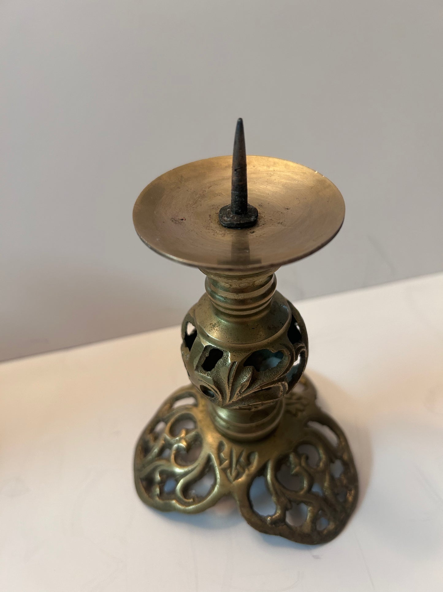 Vintage Dark Green Marble and Bronze Filigree Candle Holders(Set of 2)