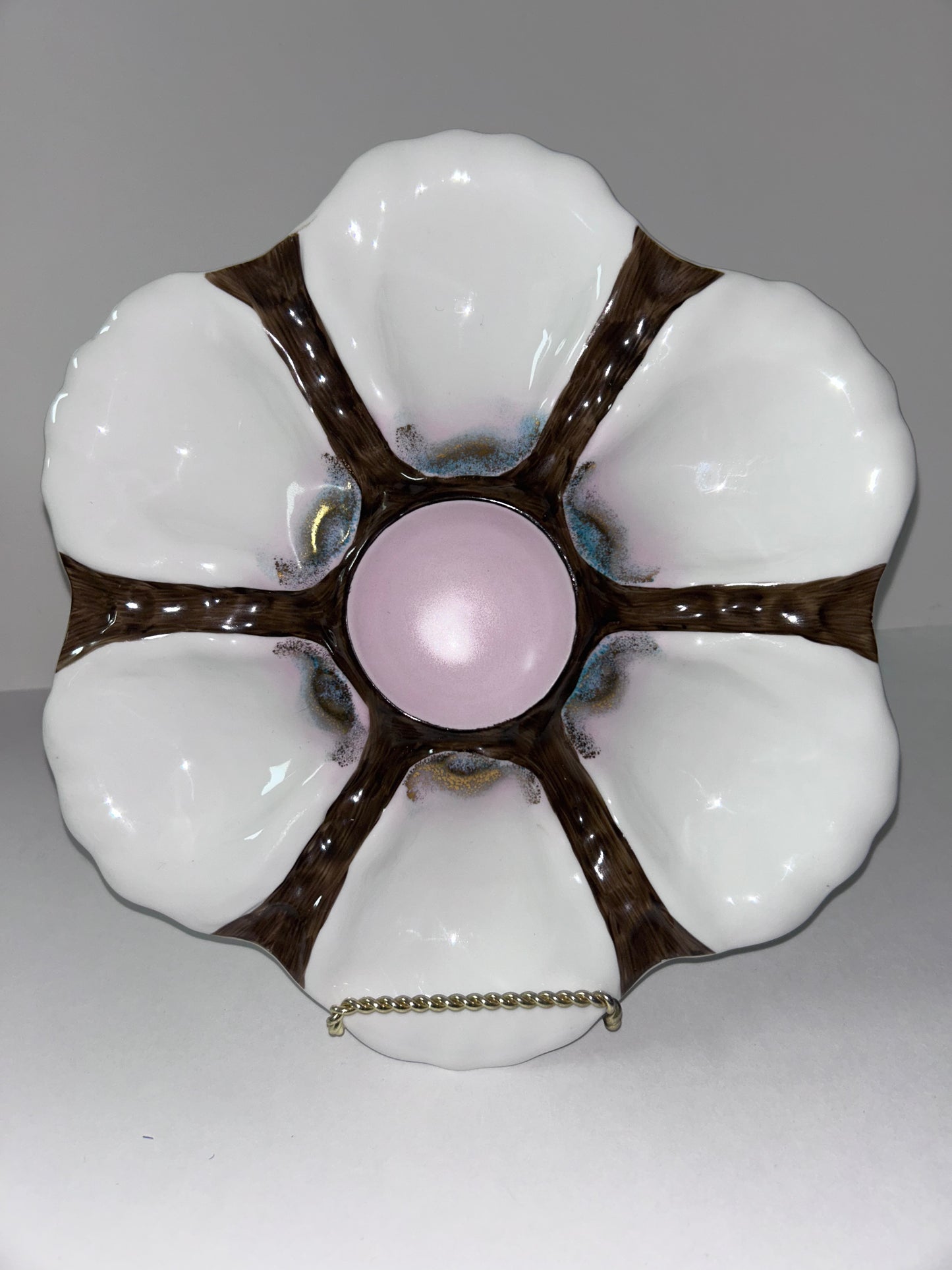 Vintage 6-Well Oyster Plate with Iridescent Pink Center