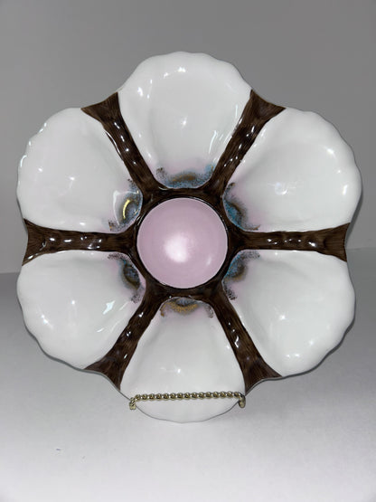 Vintage 6-Well Oyster Plate with Iridescent Pink Center