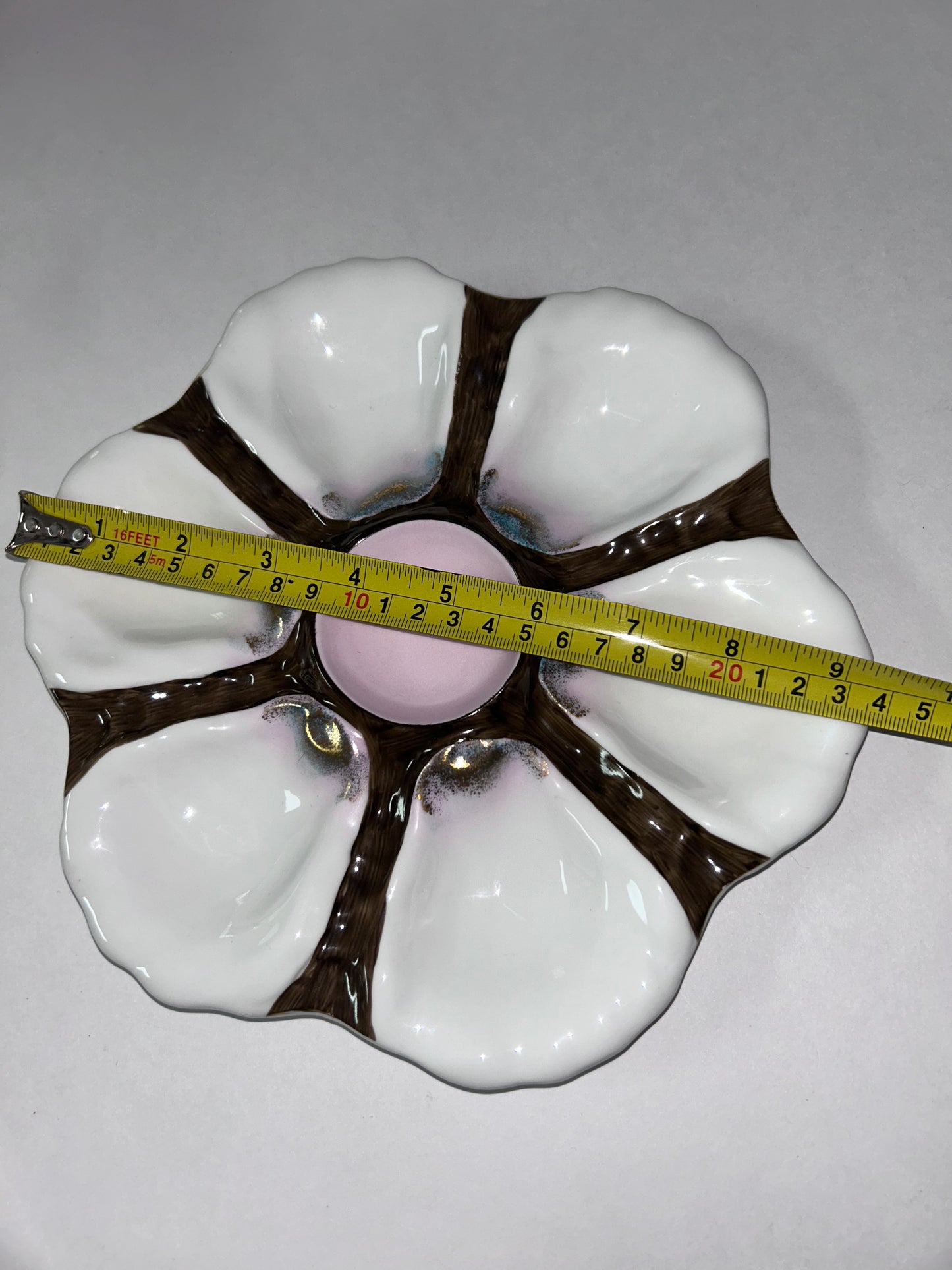 Vintage 6-Well Oyster Plate with Iridescent Pink Center