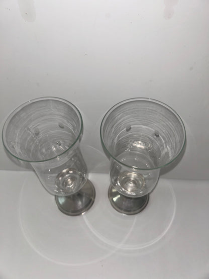 Vintage Duchin Creation Sterling Silver Weighted Candlestick with Etched Glass Hurricane Shades