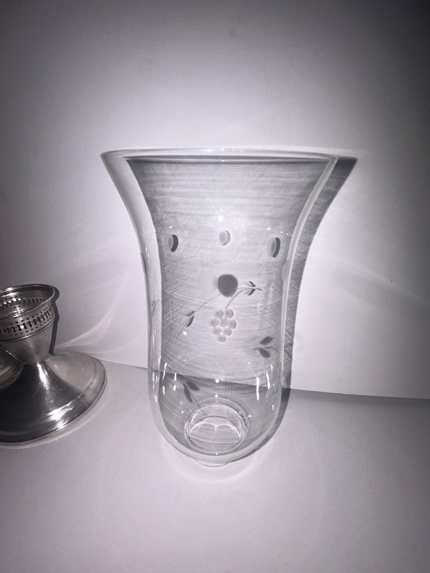 Vintage Duchin Creation Sterling Silver Weighted Candlestick with Etched Glass Hurricane Shades