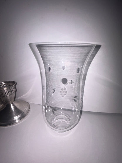 Vintage Duchin Creation Sterling Silver Weighted Candlestick with Etched Glass Hurricane Shades