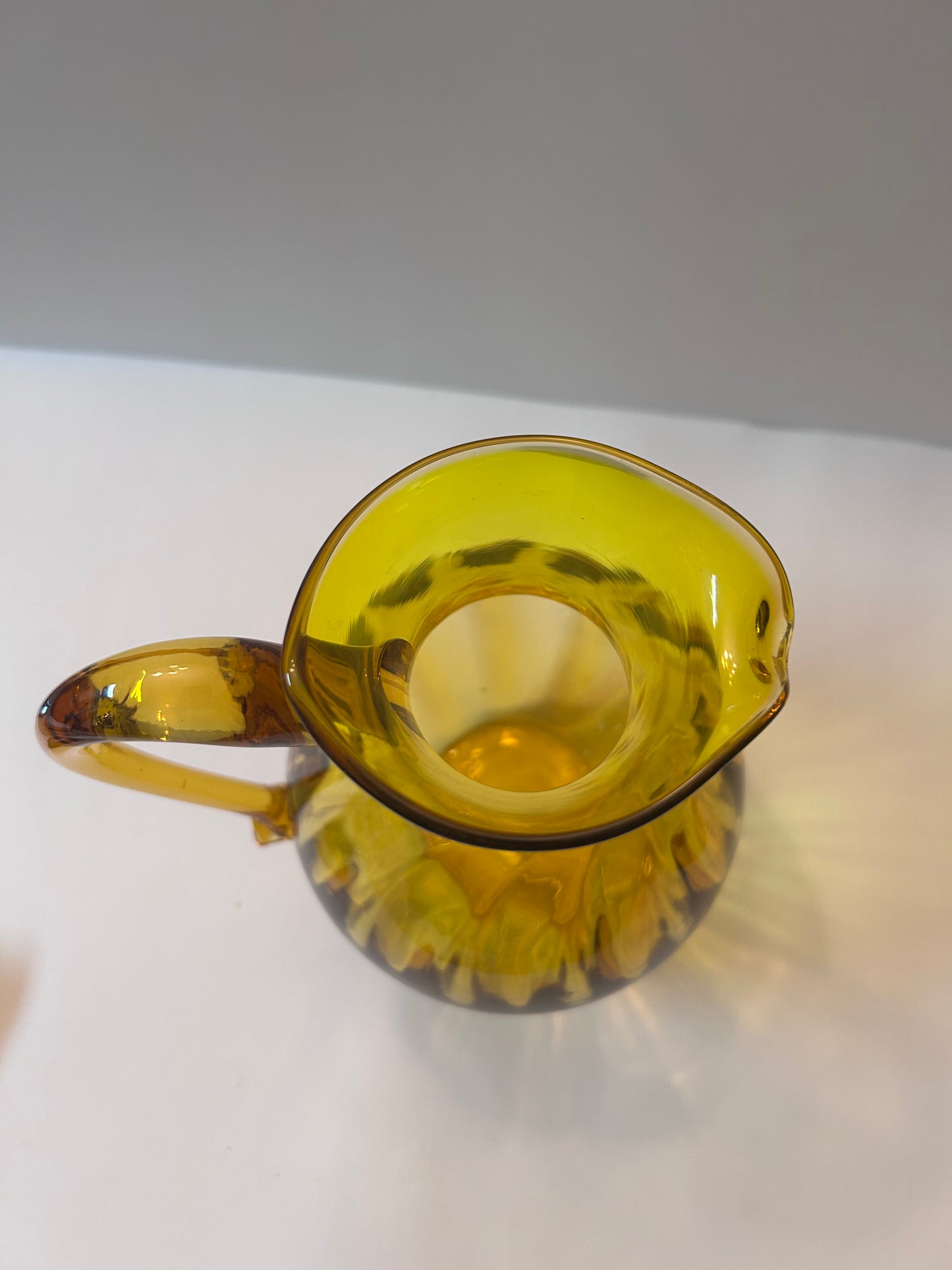 Vintage Blenko Light Amber Art Glass Pitcher with Fluted Ribs