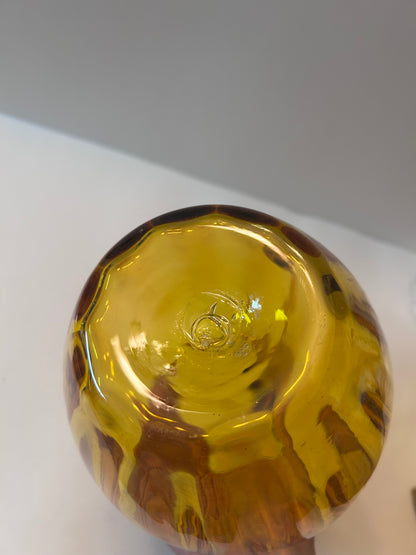 Vintage Blenko Light Amber Art Glass Pitcher with Fluted Ribs