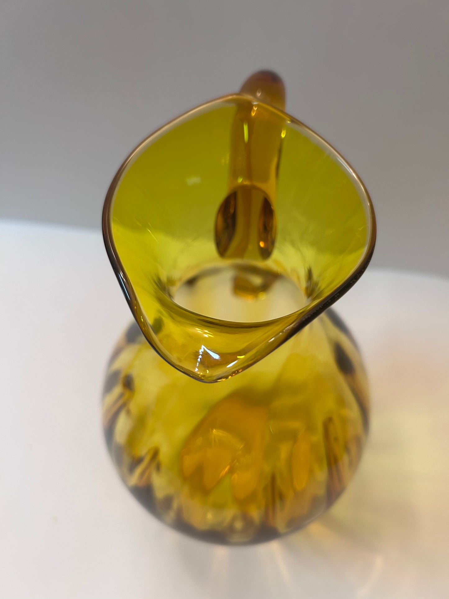 Vintage Blenko Light Amber Art Glass Pitcher with Fluted Ribs
