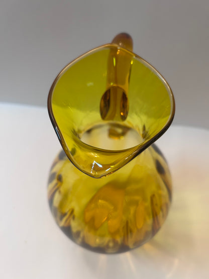 Vintage Blenko Light Amber Art Glass Pitcher with Fluted Ribs