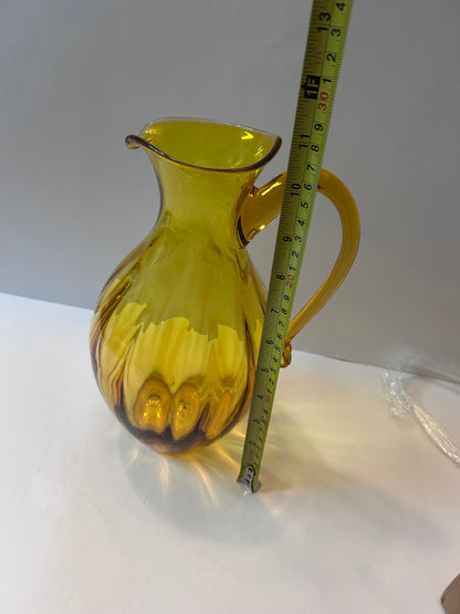 Vintage Blenko Light Amber Art Glass Pitcher with Fluted Ribs