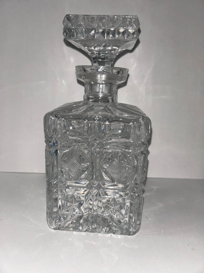 Etched Glass Decanter with Stopper Square Diamond Hand Cut