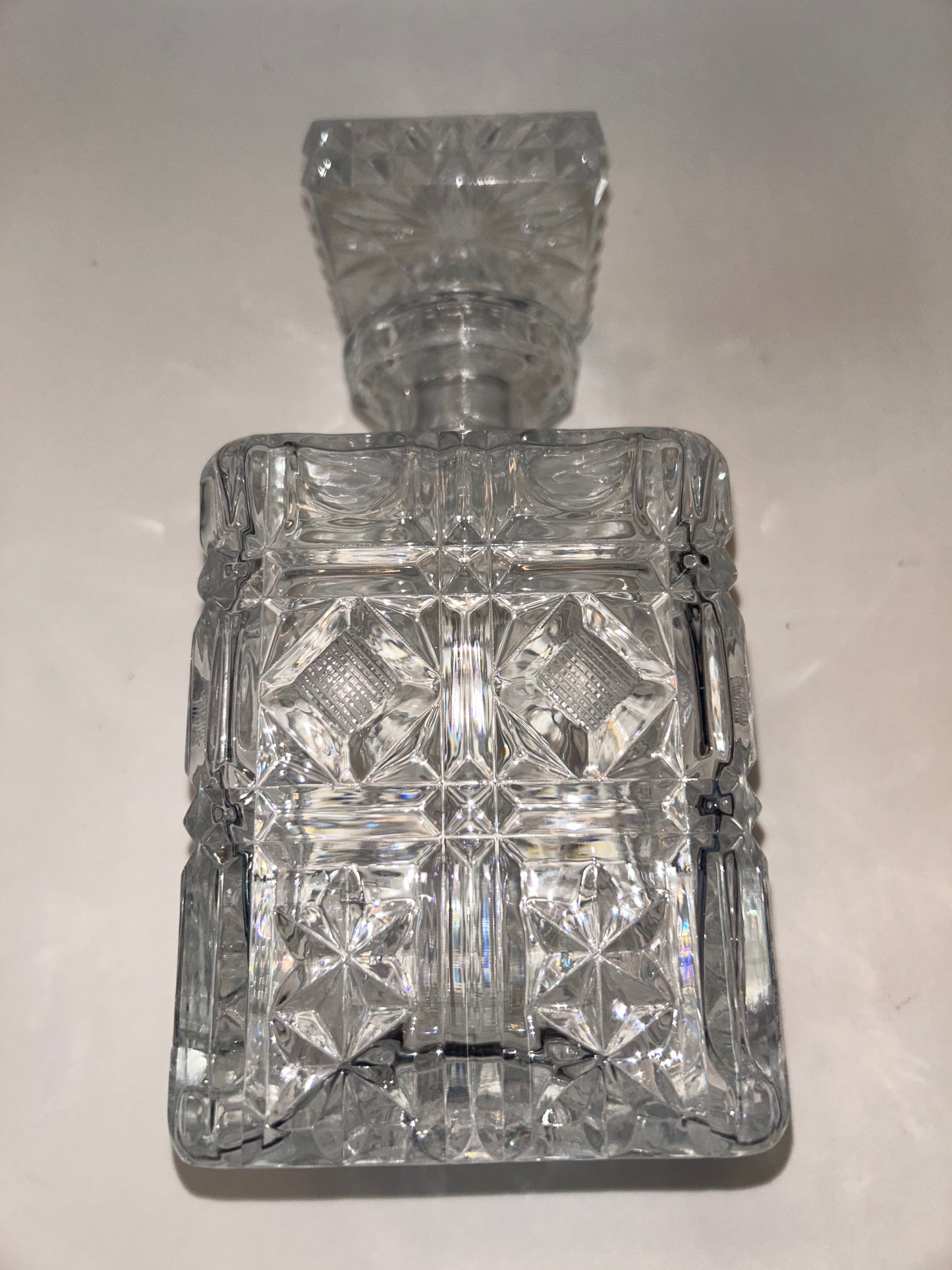 Etched Glass Decanter with Stopper Square Diamond Hand Cut