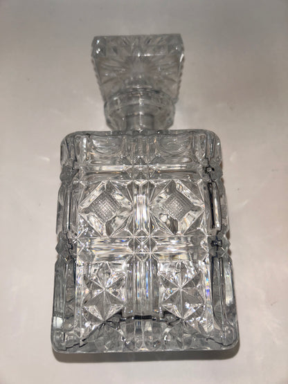Etched Glass Decanter with Stopper Square Diamond Hand Cut