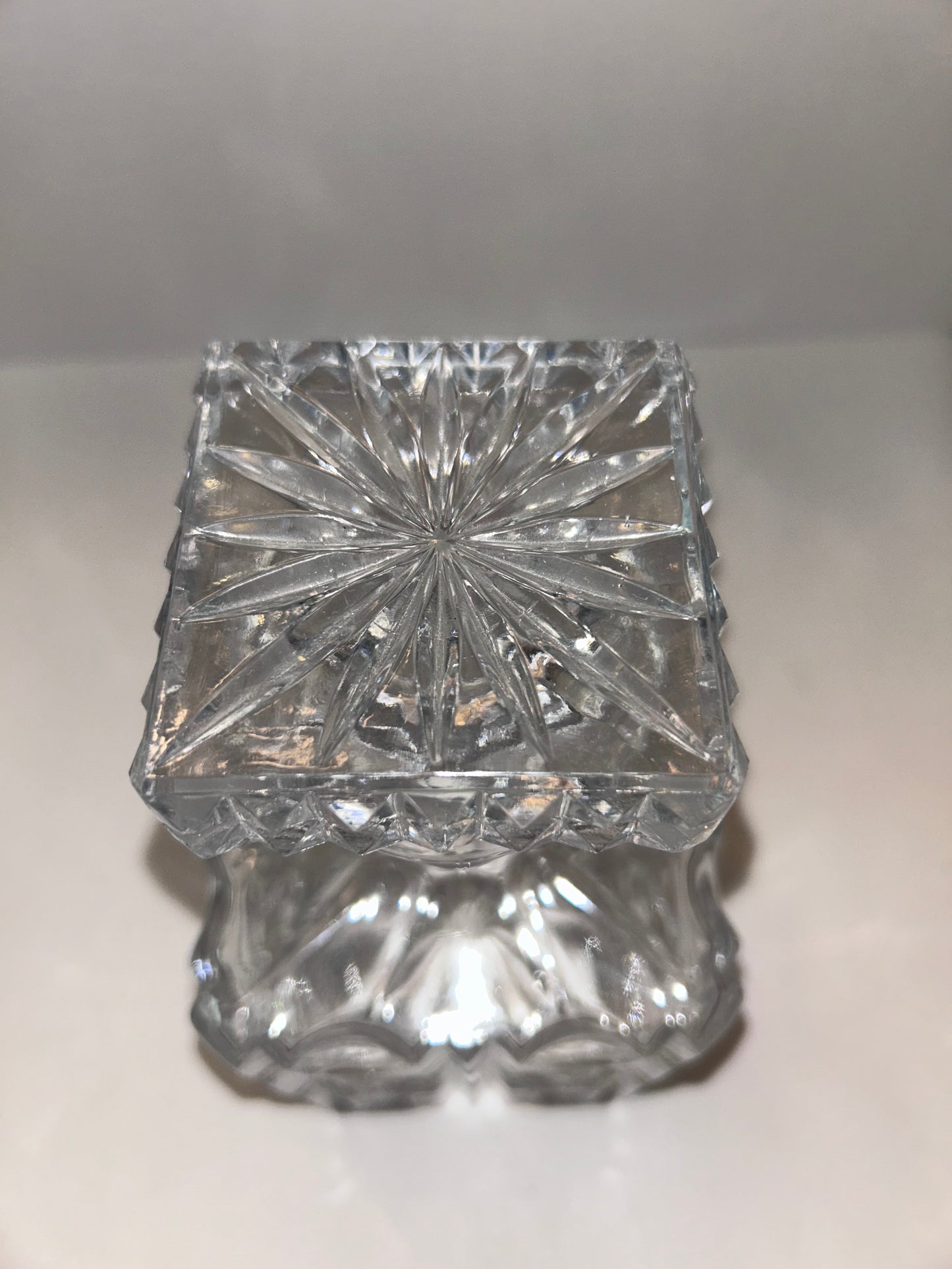 Etched Glass Decanter with Stopper Square Diamond Hand Cut