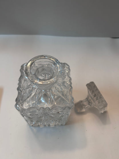 Etched Glass Decanter with Stopper Square Diamond Hand Cut