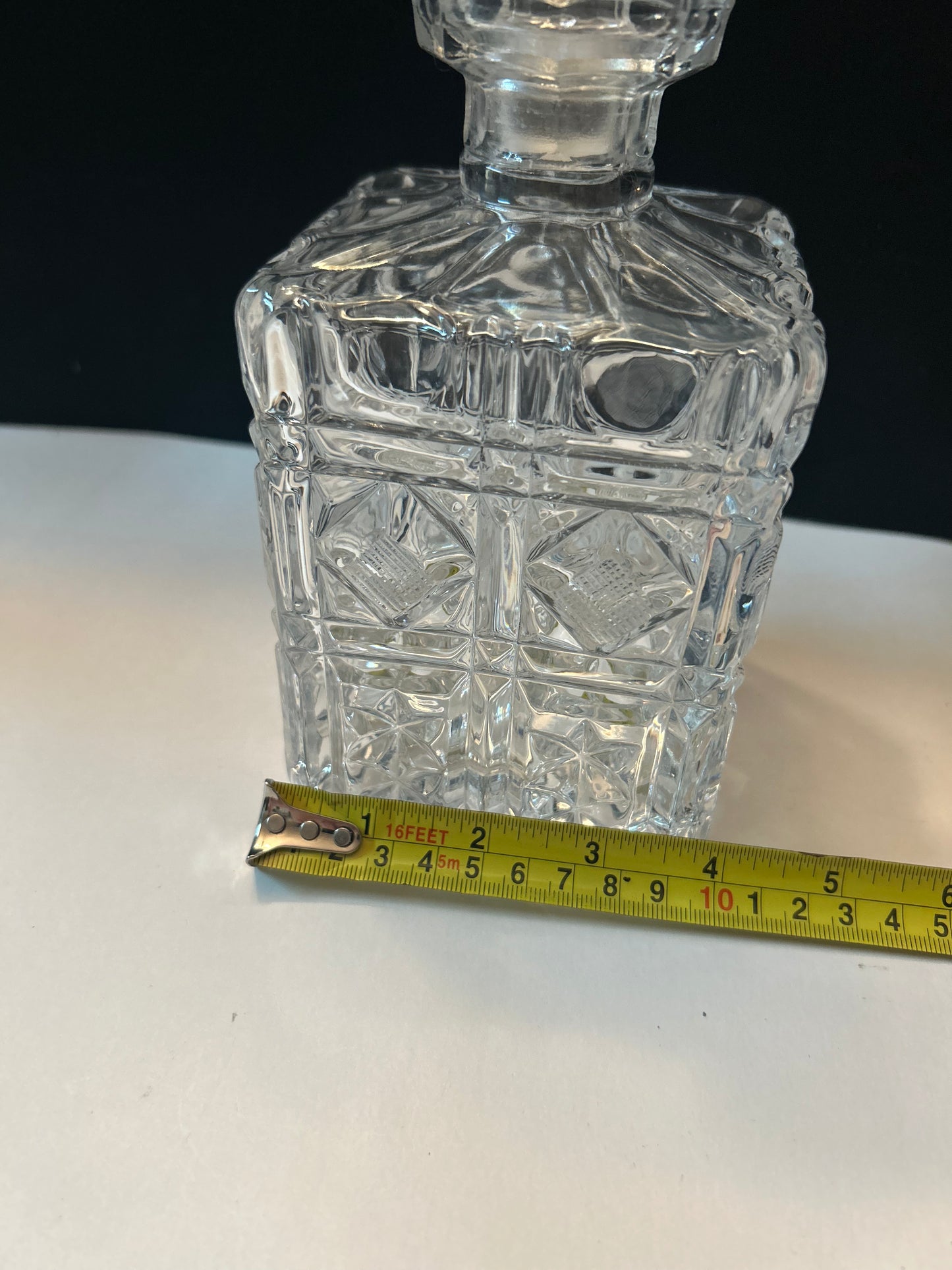 Etched Glass Decanter with Stopper Square Diamond Hand Cut
