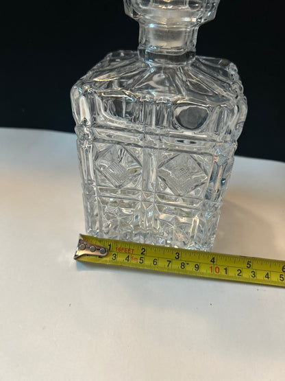 Etched Glass Decanter with Stopper Square Diamond Hand Cut
