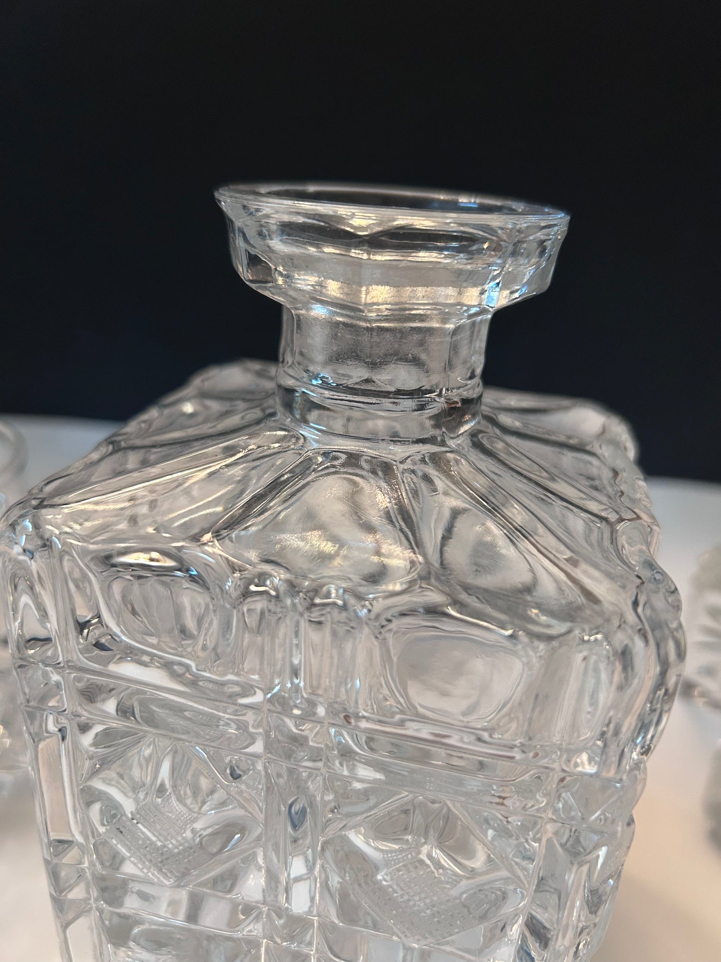 Etched Glass Decanter with Stopper Square Diamond Hand Cut