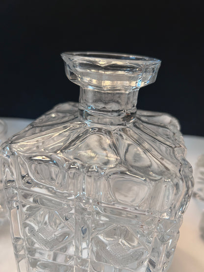 Etched Glass Decanter with Stopper Square Diamond Hand Cut