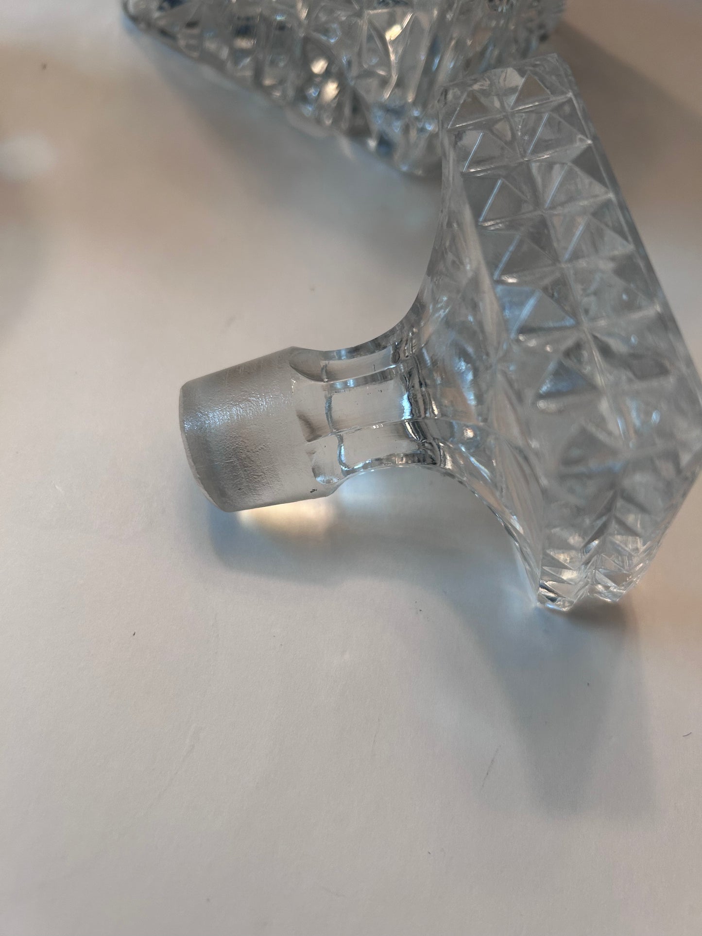 Etched Glass Decanter with Stopper Square Diamond Hand Cut