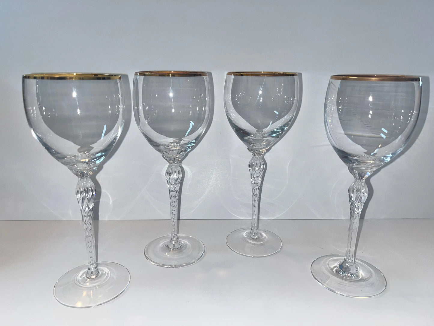 Lenox Monroe Gold-Rimmed Crystal Twisted Stemware Goblets - Finest Antique