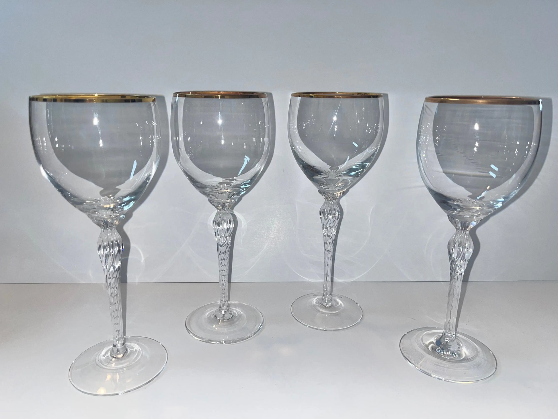 Lenox Monroe Gold-Rimmed Crystal Twisted Stemware Goblets - Finest Antique