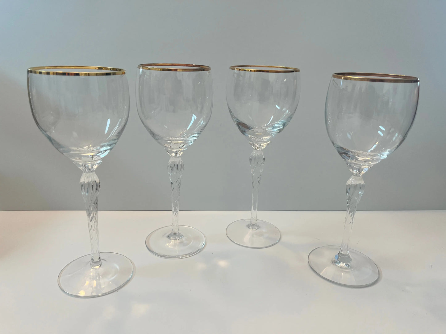 Lenox Monroe Gold-Rimmed Crystal Twisted Stemware Goblets - Finest Antique