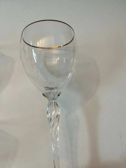 Lenox Monroe Gold-Rimmed Crystal Twisted Stemware Goblets - Finest Antique