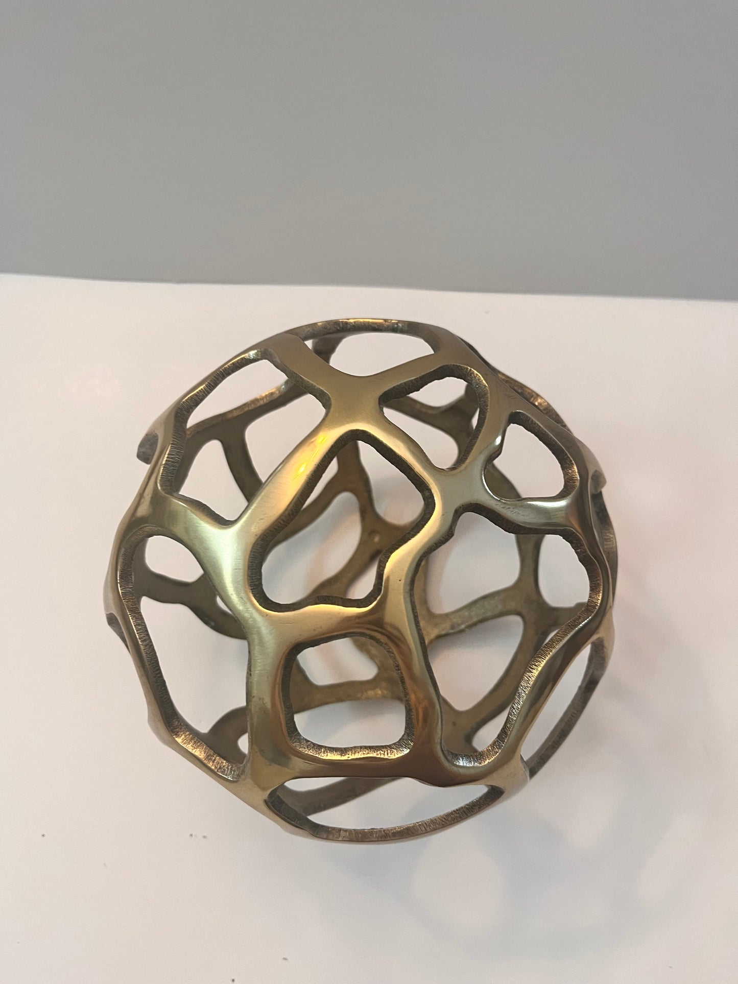 Mid-Century Modern Brass Cellular Voronoi Plasma Orb Sculpture - Finest Antique