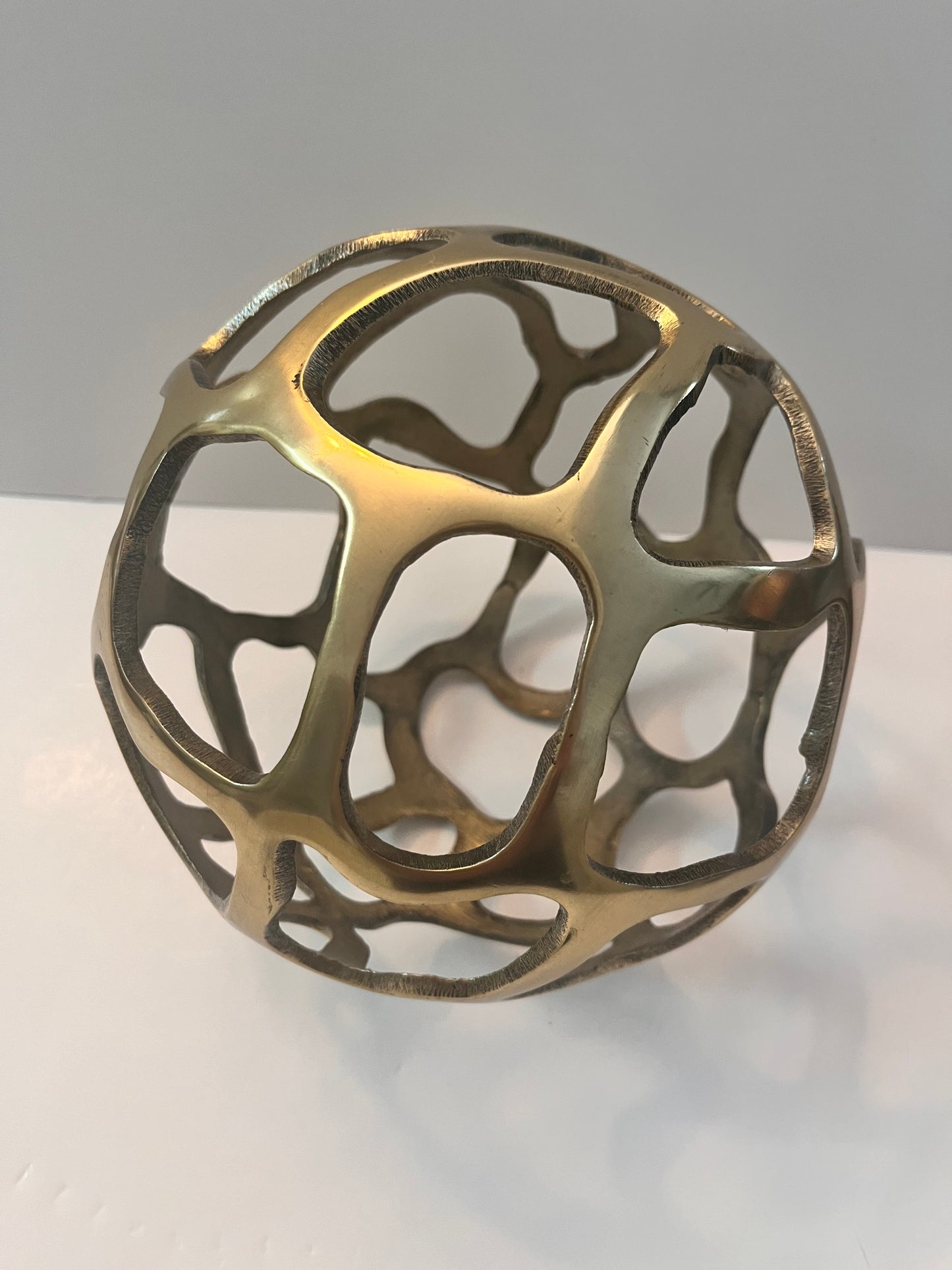 Mid-Century Modern Brass Cellular Voronoi Plasma Orb Sculpture - Finest Antique