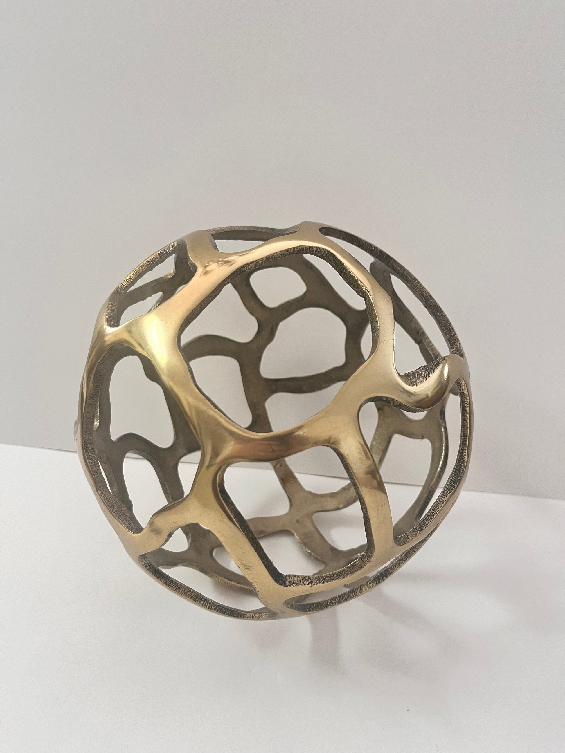 Mid-Century Modern Brass Cellular Voronoi Plasma Orb Sculpture - Finest Antique