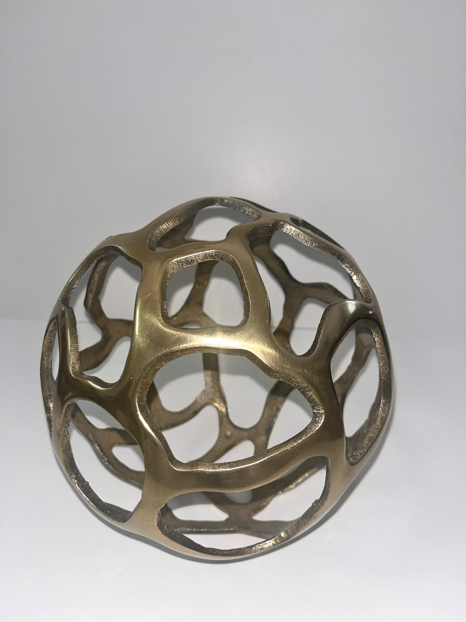 Mid-Century Modern Brass Cellular Voronoi Plasma Orb Sculpture - Finest Antique