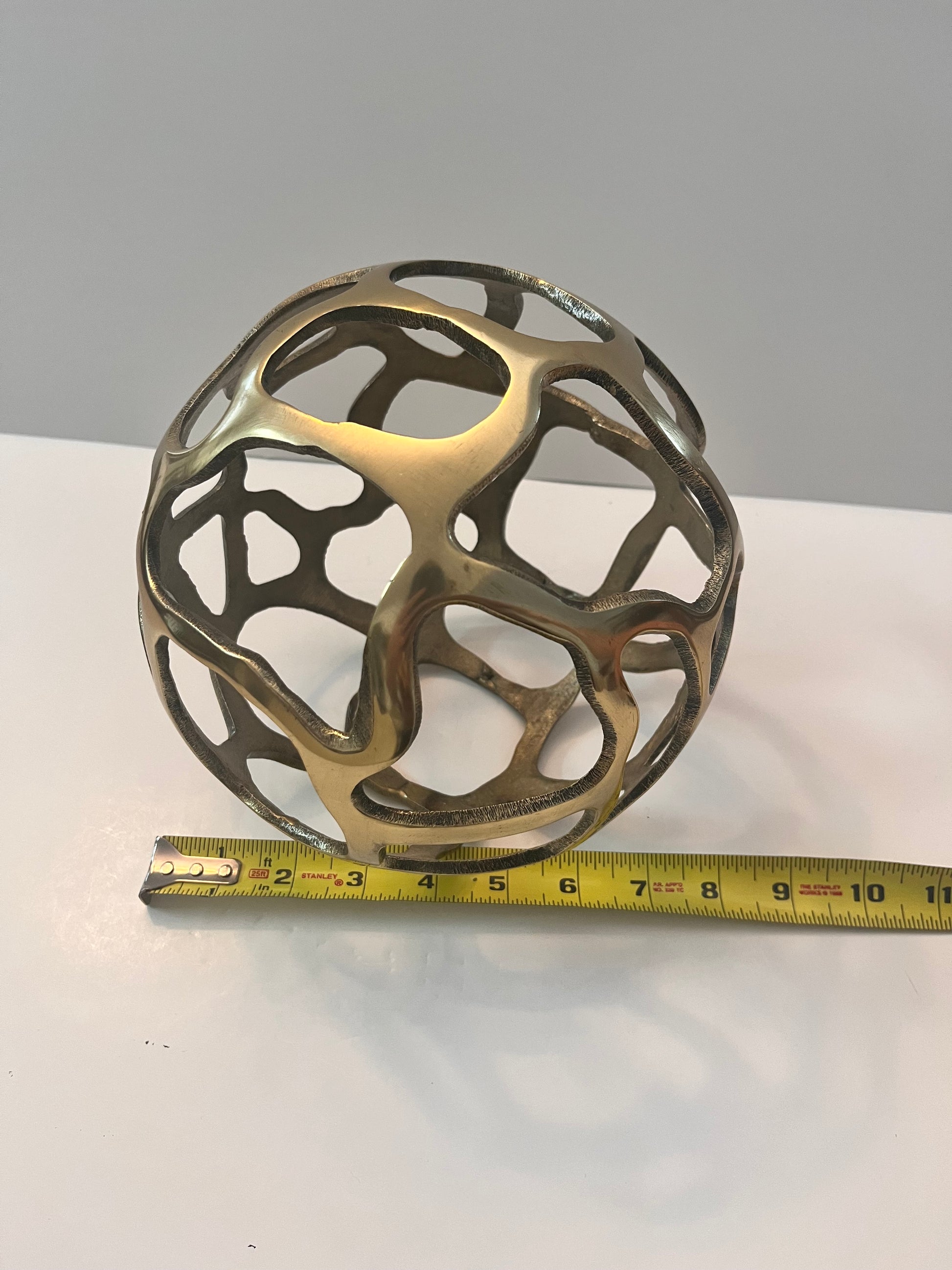 Mid-Century Modern Brass Cellular Voronoi Plasma Orb Sculpture - Finest Antique