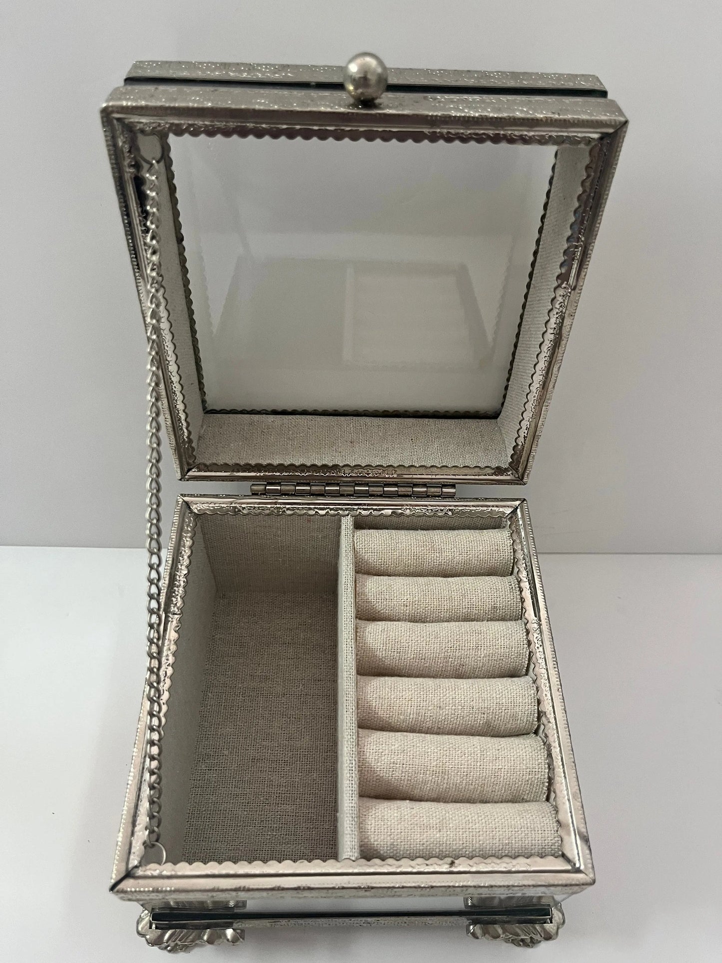 Nicole Miller Beveled Glass Antiqued Mirror Jewelry Box - Finest Antique