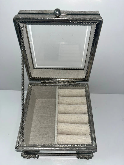 Nicole Miller Beveled Glass Antiqued Mirror Jewelry Box - Finest Antique