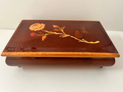 Pasquale Capra Italy Intarsia Floral Music Box Playing Moon River - Finest Antique