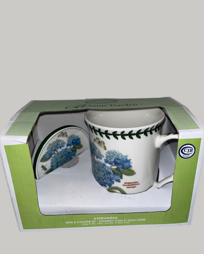 Portmeirion Botanic Garden Hydrangea Mug and Coaster Set with 4 Mini Dipping Dishes - Finest Antique