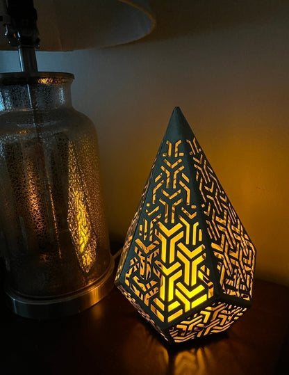 Rustic Pyramid Lantern with Warm Glow - Finest Antique